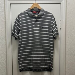 Izod Charcoal and White Striped Polo Shirt